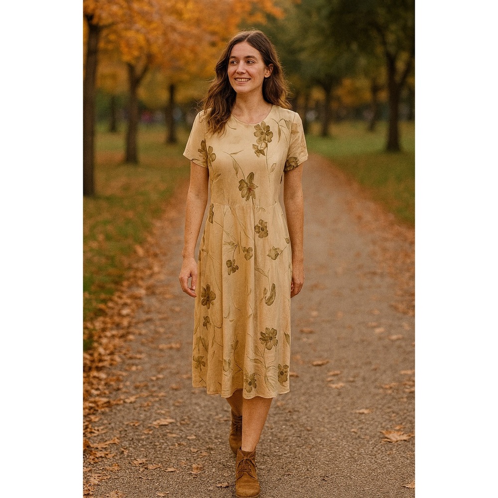 Rafaella 12 Beige Floral Silk Georgette Maxi Dress Retro Cottagecore Prairie‎
